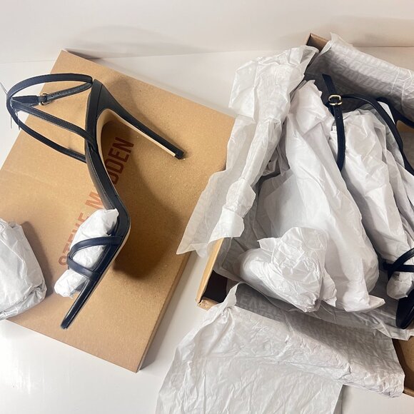 Steve Madden Black Strappy Stiletto Heels – Women’s Size 10 – Ankle Strap Sandal - Picture 1 of 14